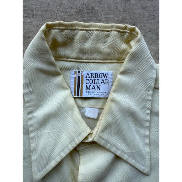 VTG 1970s Arrow Brand Dagger Collar Button Down Beige/Off-White Shirt Size Large - Picture 2 of 8